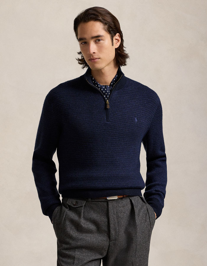 Regular Fit Quarter-Zip Sweater in Navy Combo