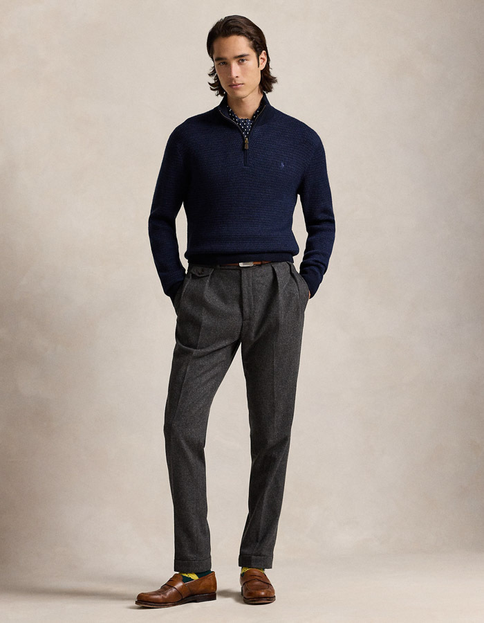 Regular Fit Quarter-Zip Sweater in Navy Combo