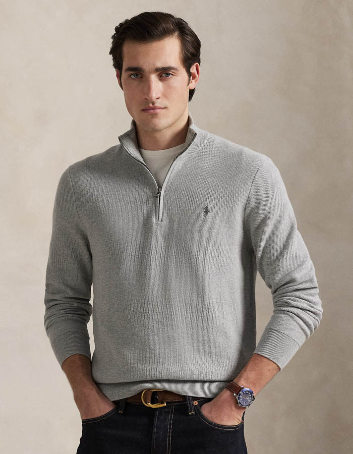 Quarter-Zip Mesh Knit Sweater in Andover Heather – Regular Fit
