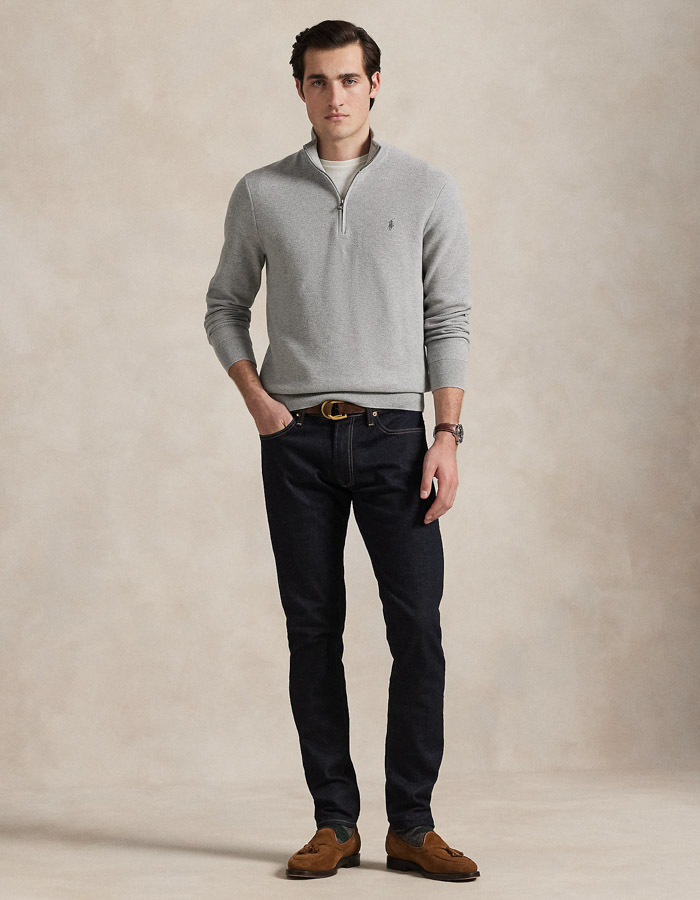 Quarter-Zip Mesh Knit Sweater in Andover Heather – Regular Fit