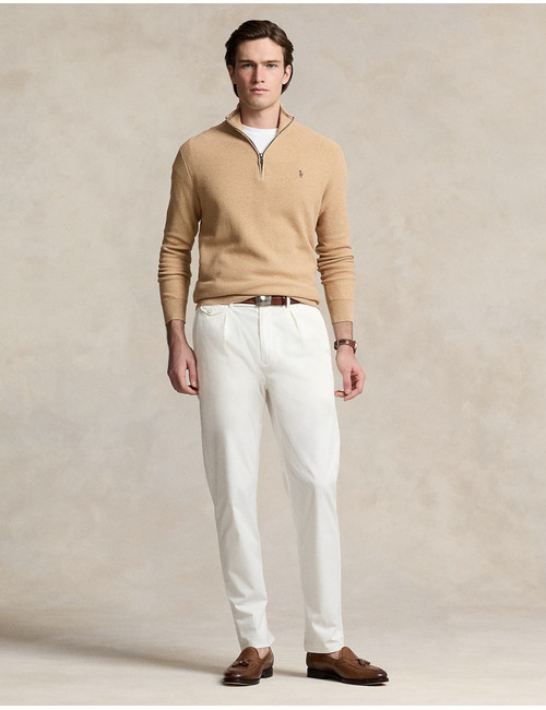 Quarter-Zip Mesh Knit Sweater in Camel Melange – Regular Fit
