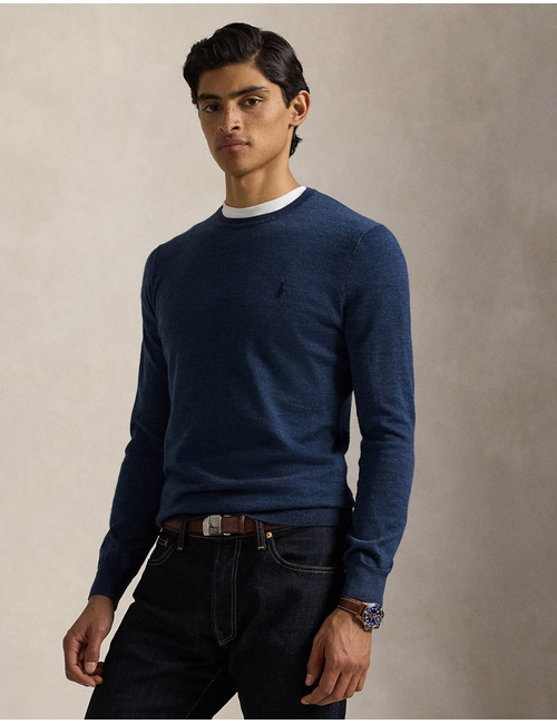 Slim Fit Crewneck Sweater in Rustic Navy Heather – Wasbare Italiaanse Wol