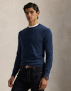 Slim Fit Crewneck Sweater in Rustic Navy Heather – Wasbare Italiaanse Wol