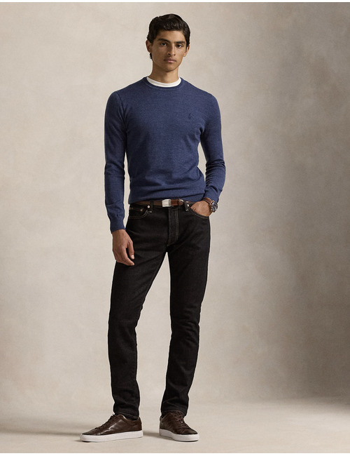 Slim Fit Crewneck Sweater in Rustic Navy Heather – Wasbare Italiaanse Wol
