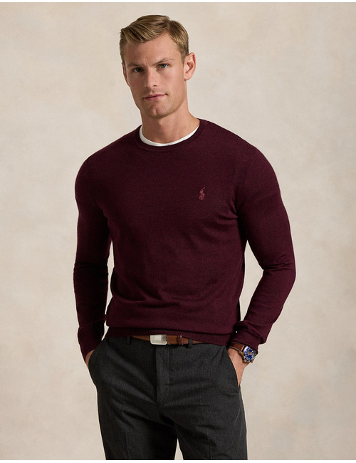 Slim Fit Crewneck Sweater in Aged Wine Heather – Wasbare Italiaanse Wol