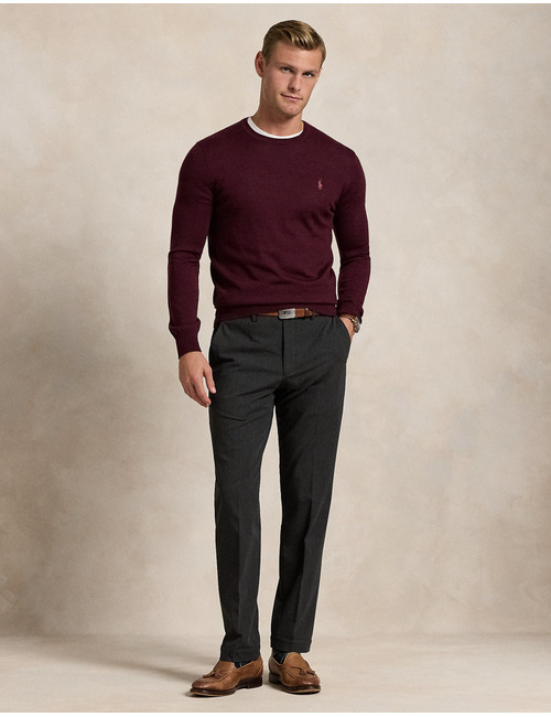 Slim Fit Crewneck Sweater in Aged Wine Heather – Wasbare Italiaanse Wol