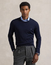 Slim Fit Crewneck Sweater in Hunter Navy – Wasbare Italiaanse Wol