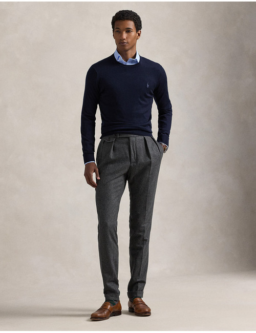 Slim Fit Crewneck Sweater in Hunter Navy – Wasbare Italiaanse Wol