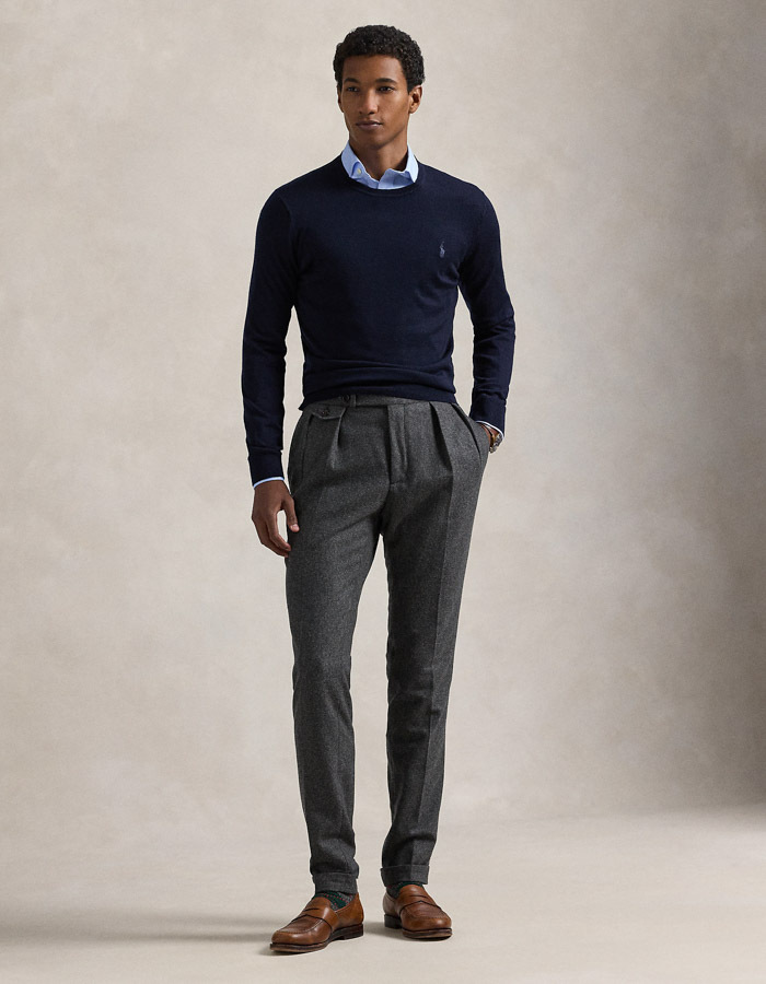 Slim Fit Crewneck Sweater in Hunter Navy – Wasbare Italiaanse Wol