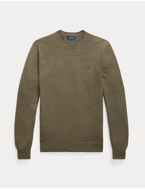 Slim Fit Crewneck Sweater in Cargo Olive Heather – Wasbare Italiaanse Wol