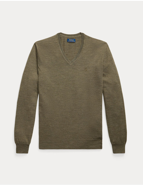 Slim Fit V-Neck Sweater in Cargo Olive Heather – Wasbare Italiaanse Wol