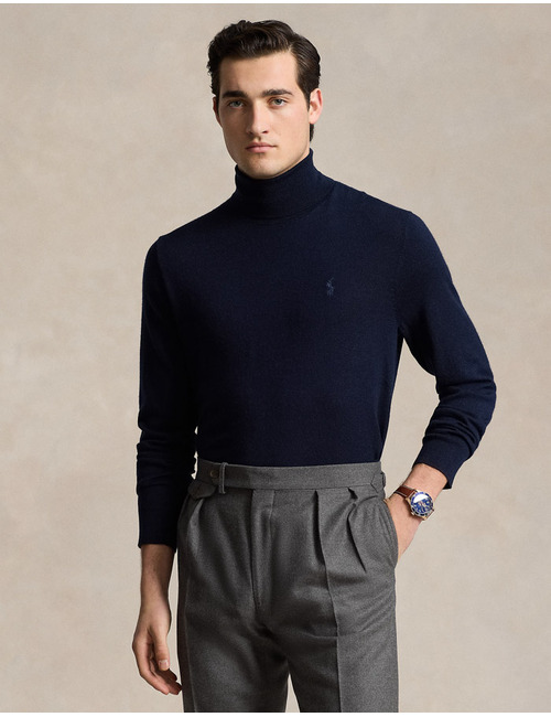 Regular Fit Turtleneck Sweater in Hunter Navy – Wasbare Italiaanse Wol