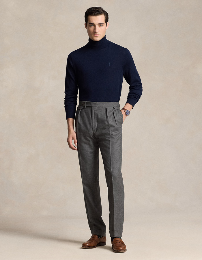 Regular Fit Turtleneck Sweater in Hunter Navy – Wasbare Italiaanse Wol