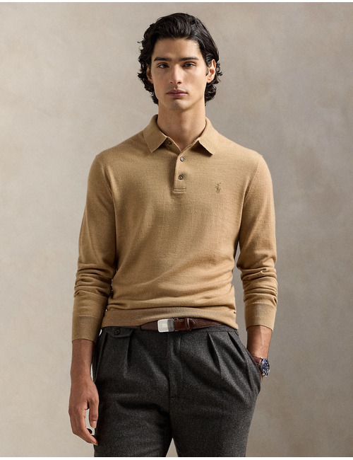Regular Fit Polo-Collar Sweater in Camel Melange – Wasbare Italiaanse Wol