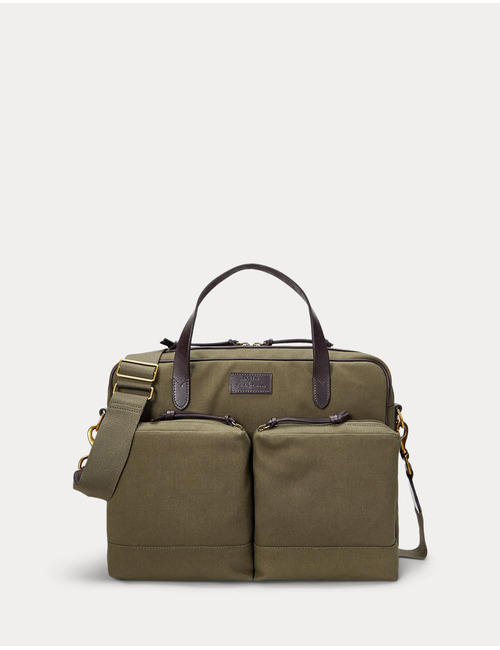 Canvas Commuter Bag met Leren Afwerking in Defender Green
