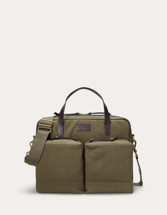 Canvas Commuter Bag met Leren Afwerking in Defender Green