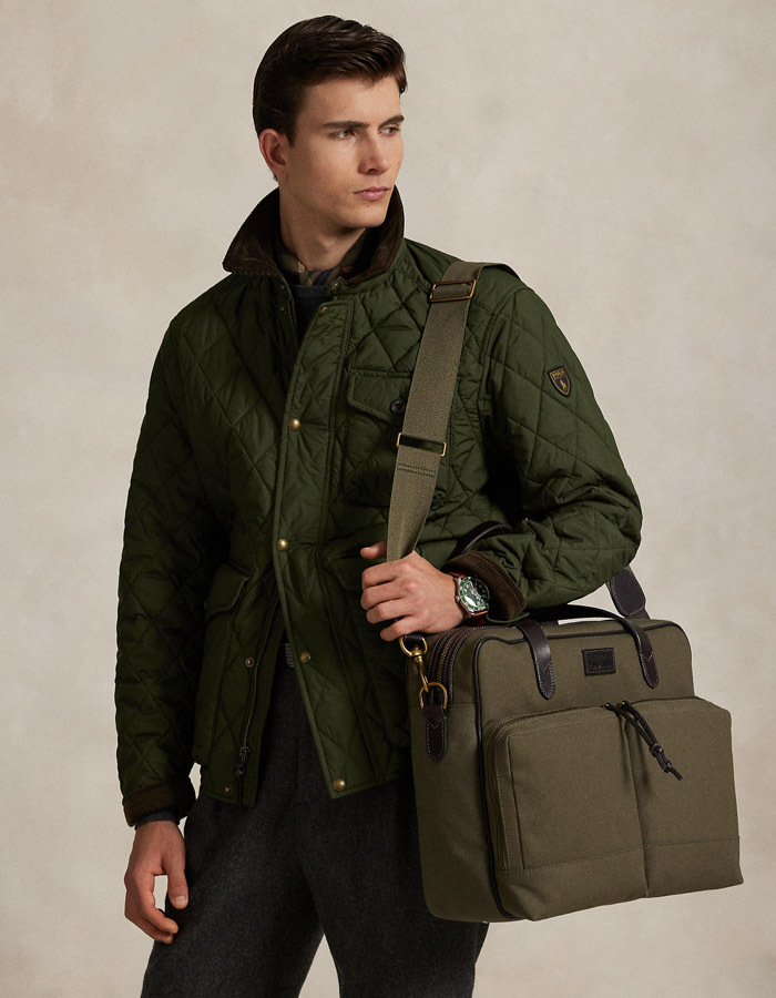 Canvas Commuter Bag met Leren Afwerking in Defender Green