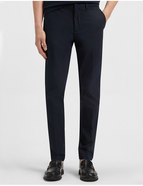 Slim Fit Broek in Keperstof – Donkerblauw Katoenmix met Stretch