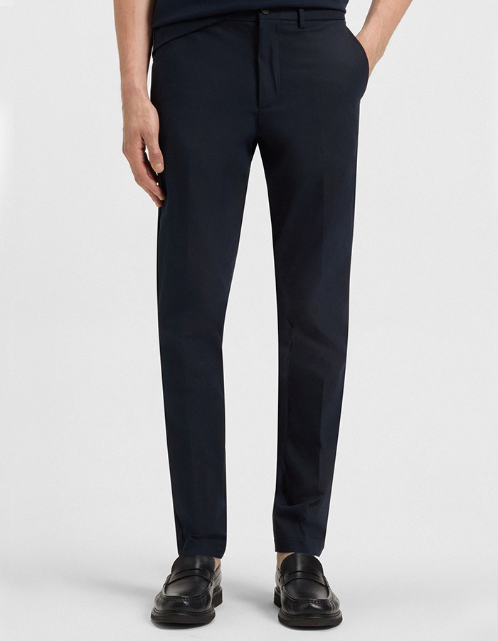 Slim Fit Broek in Keperstof – Donkerblauw Katoenmix met Stretch