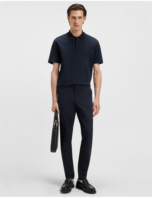Slim Fit Broek in Keperstof – Donkerblauw Katoenmix met Stretch