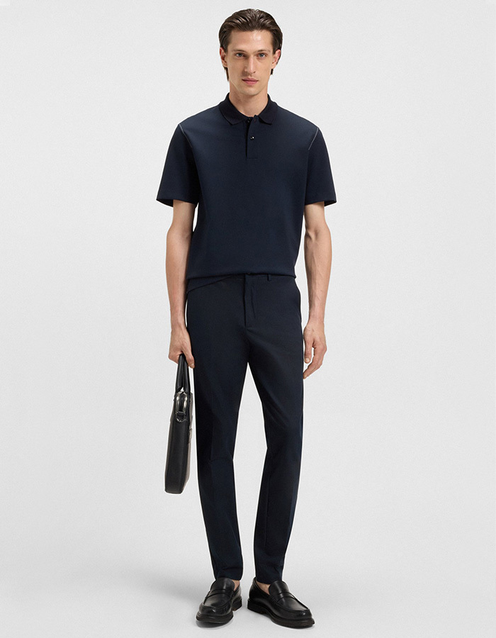 Slim Fit Broek in Keperstof – Donkerblauw Katoenmix met Stretch