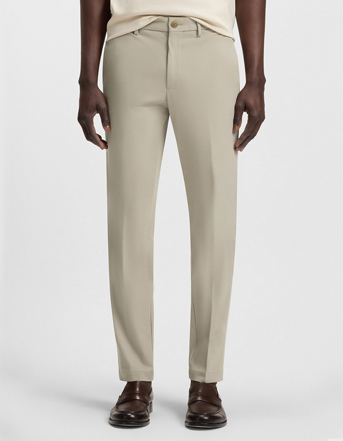 Slim Fit Broek in Keperstof – Lichtbeige Katoenmix met Stretch