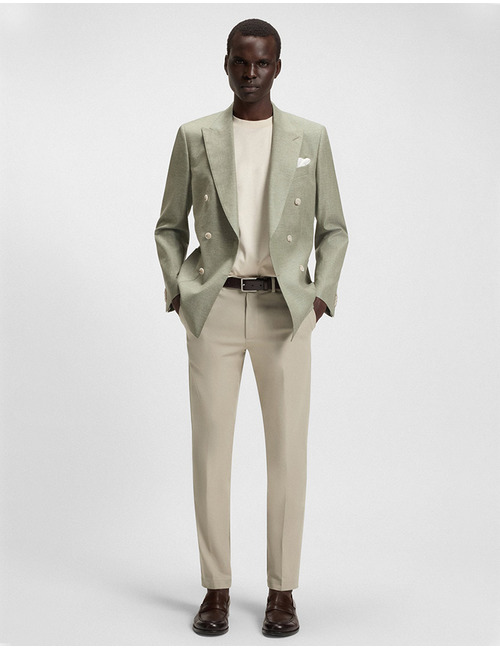 Slim Fit Broek in Keperstof – Lichtbeige Katoenmix met Stretch