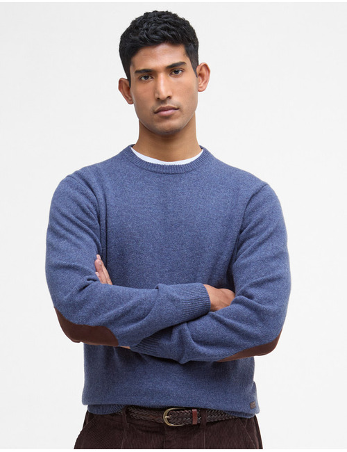 Regular Fit Crewneck Sweater in Blauw met Elleboogstukken