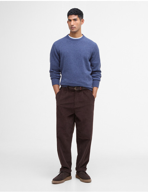 Regular Fit Crewneck Sweater in Blauw met Elleboogstukken