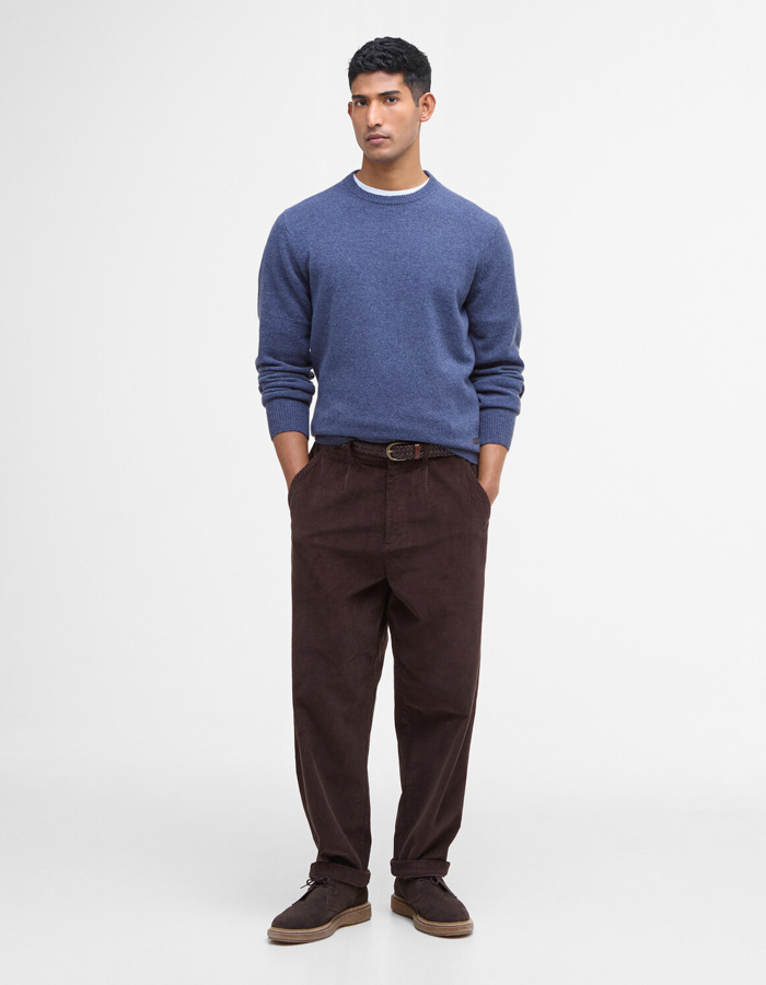 Regular Fit Crewneck Sweater in Blauw met Elleboogstukken