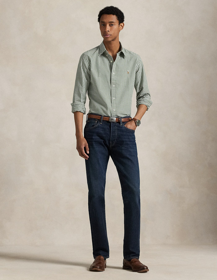 Slim Fit Gingham Oxford Shirt in Shamrock/White