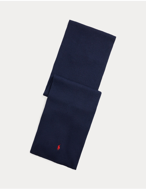 Wollen Sjaal met Geborduurd Signature Pony Logo in Hunter Navy