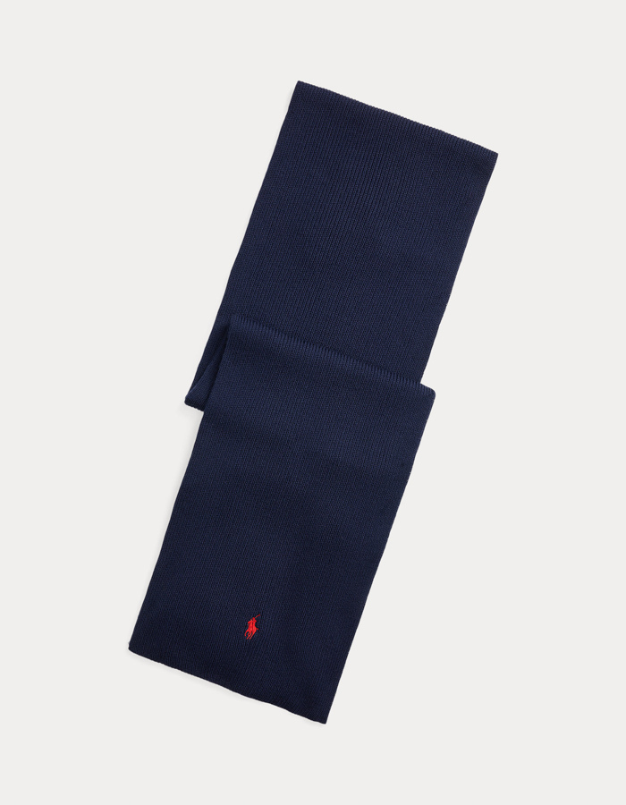 Wollen Sjaal met Geborduurd Signature Pony Logo in Hunter Navy