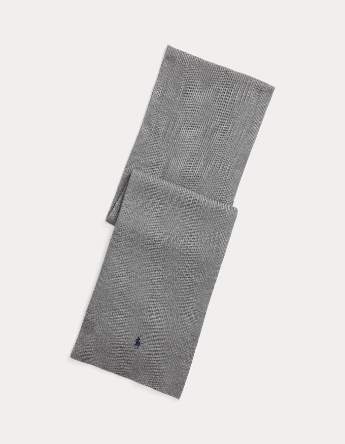 Wollen Sjaal met Geborduurd Signature Pony Logo in Fawn Grey Heather