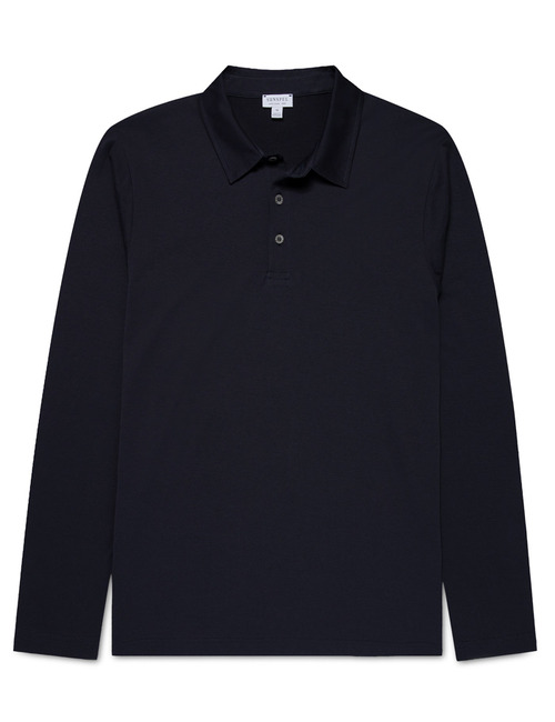 Longsleeve Polo Shirt in Navy – 100% Supima Katoen 