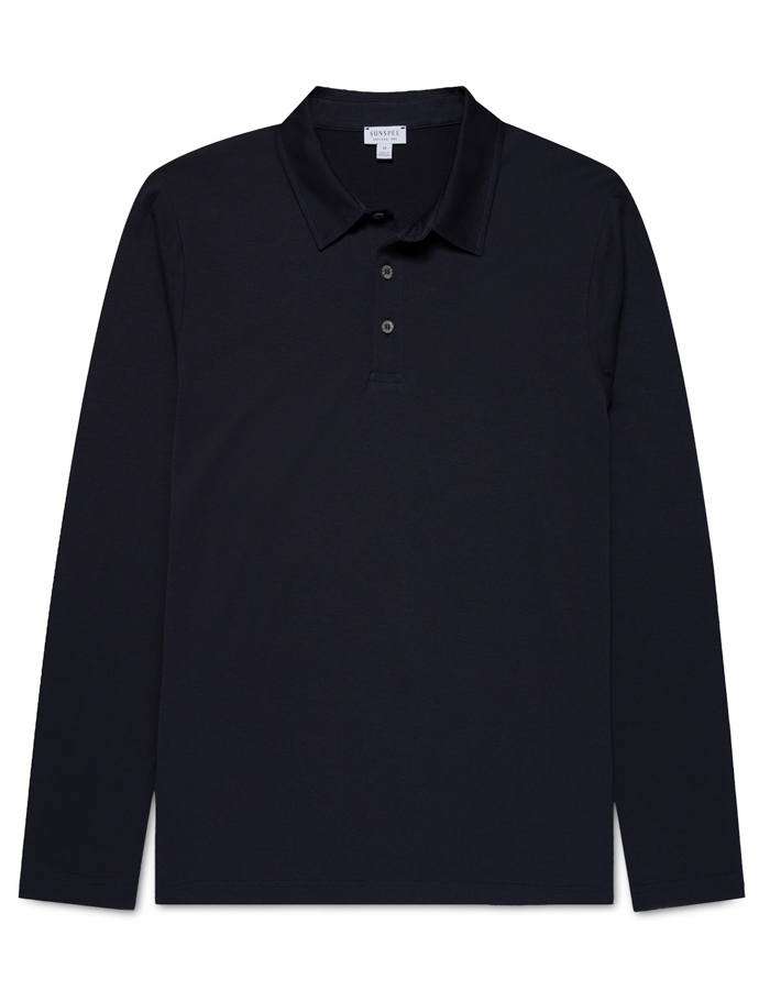 Longsleeve Polo Shirt in Navy – 100% Supima Katoen 