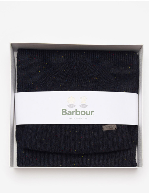 Barbour Cadeauset – Muts en Sjaal in Navy Donegal Wolmix