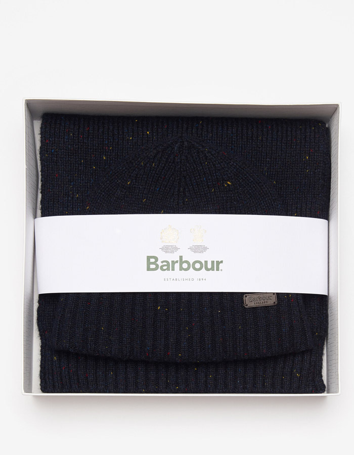 Barbour Cadeauset – Muts en Sjaal in Navy Donegal Wolmix