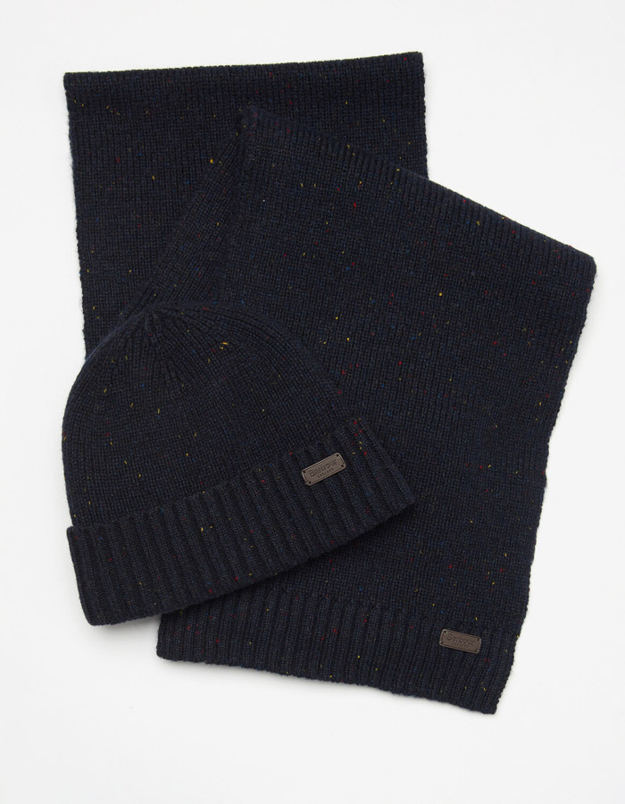 Barbour Cadeauset – Muts en Sjaal in Navy Donegal Wolmix