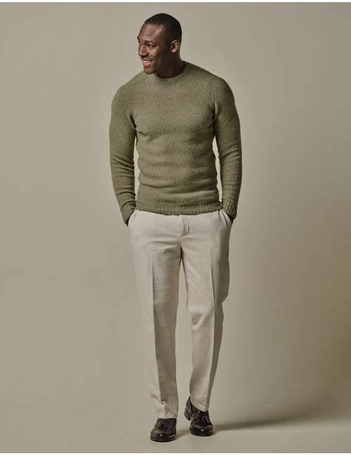 Regular Fit Crewneck in Army – Boiled Wool Blend