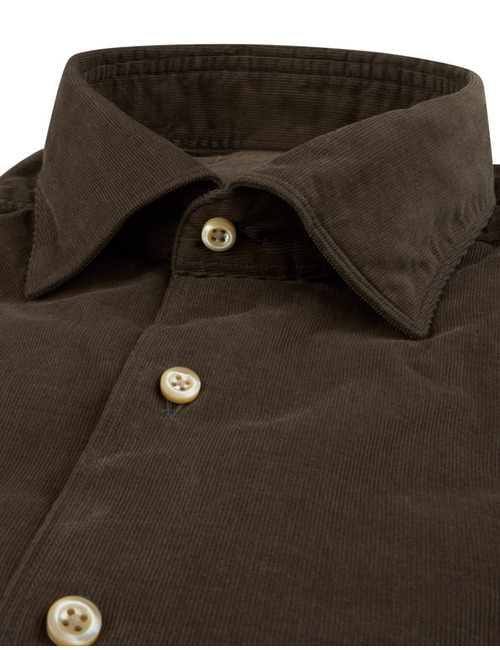Slimline Corduroy Hemd in Bruin