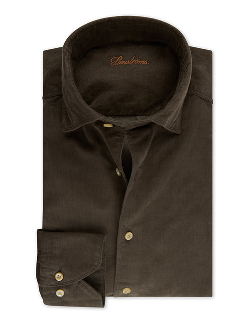 Regular Fit Corduroy Hemd in Bruin