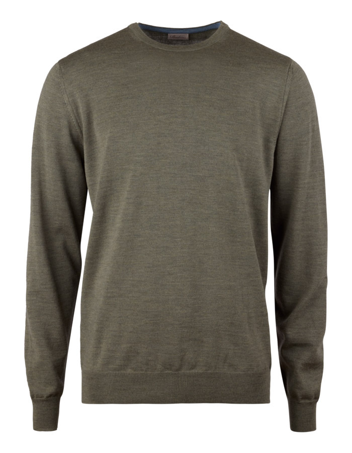 Merino Wool Crewneck in Groen met Elleboogstukken