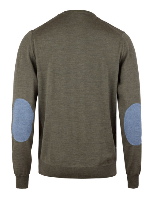 Merino Wool Crewneck in Groen met Elleboogstukken