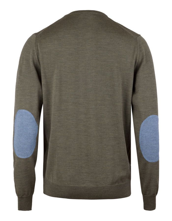 Merino Wool Crewneck in Groen met Elleboogstukken