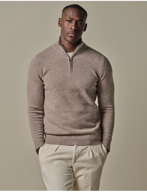 Regular Fit Half Zip Pullover in Zand
