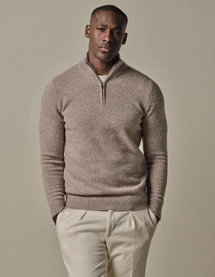 Regular Fit Half Zip Pullover in Zand