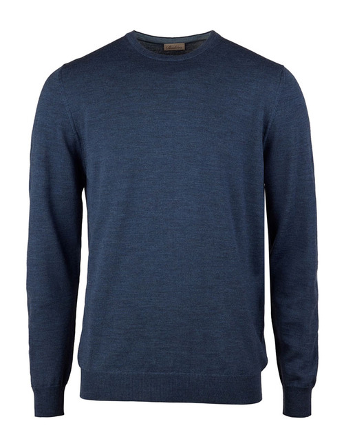 Merino wool crewneck trui met elbow patches – kleur Dark Blue