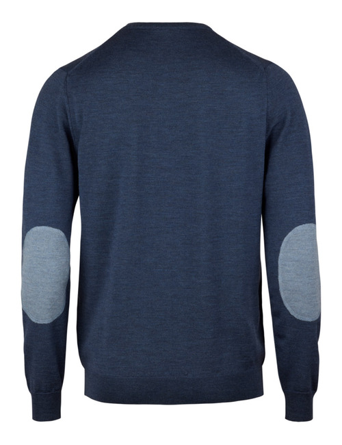 Merino wool crewneck trui met elbow patches – kleur Dark Blue
