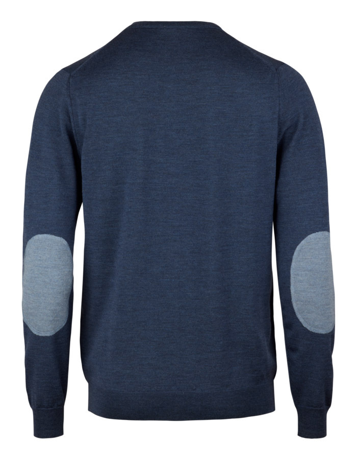 Merino wool crewneck trui met elbow patches – kleur Dark Blue